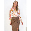Graphic Puff Sleeve Blouse for Women