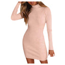 Fitted Ribbed Dress with High Collar & Side Slit
