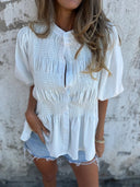 Chic Ruffled Blouse with Button Placket for Women