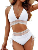 Chic High-Waisted Women's Bikinis with Stylish Accents