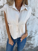Chic Short Sleeve Blouse with Handy Pockets