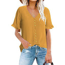Chic Women's V-Neck Blouse with Ruffle Accents