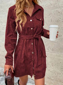 Chic Women's Belted Shirt Dress with Pockets