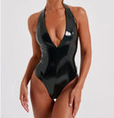 Women's Shiny Deep V-Neck Bodysuit