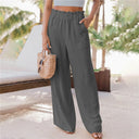 Chic Women's Linen Pants Set with Elastic Waist & Side Pockets