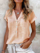 Women's Linen Blouse with Button Detail