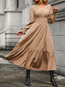Chic V-Neck Maxi Dress with Flowing Sleeves