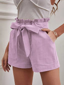 Chic Linen Shorts with Tie Belt and Wide Waistband