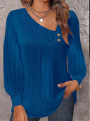 Asymmetric Collar Blouse with Decorative Buttons for Women