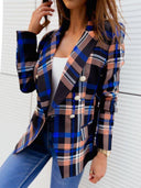 Stylish Women's Checkered Blazer - Chic Double-Breasted Design