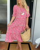 Floral Midi Dress with Elastic Waistband for Women