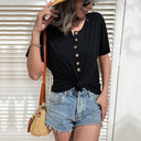Women's Short-Sleeve T-Shirt with Wooden Buttons
