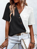 Asymmetrical Women's Blouse with Button Accents