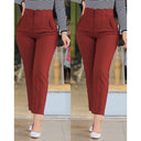 High-Waisted Slim Fit Women's Pants with Decorative Stitching