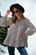 Chic Women’s V-Neck Blouse with Ruffled Design
