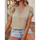 Lace-Accented Women's Blouse with Stylish Puff Sleeves