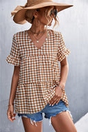 Chic Ruffled Hem Check Blouse for Women