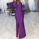 Chic Wrap Dress with Side Slit and Glamorous Accents