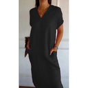 Women’s Oversized V-Neck Dress with Pocket Design