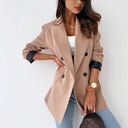 Chic Checkered Blazer Jacket with Double-Breasted Closure