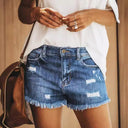 Frayed Hem Denim Shorts with Distressed Style for Women