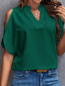 Chic Women's Blouse with Cut-Out Sleeves and Stand-Up Collar
