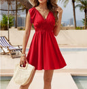 Ruffled Women's Dress with Slim Waistband