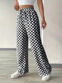 Women’s Checkered Trousers with Elastic Waistband - Trendy Design
