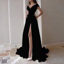 Chic Maxi Dress with Deep V-Neck and Side Slit