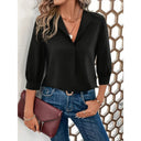 Chic Viscose Blouse with 3/4 Sleeves & V-Neck