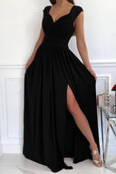 Chic Women's Evening Dress with V-Neck Ruffles