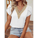 Lace-Accented Women's Blouse with Stylish Puff Sleeves