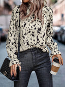 Chic Ruffled Collar Animal Print Blouse