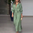 Women's Linen Maxi Dress with Button Placket and Side Slits