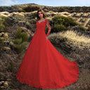 Lace-Embellished Women's Wedding Dress with Flowing Skirt