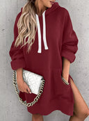 Chic Women's Hooded Dress with Pockets and Side Slits