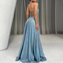 Stunning Open Back Evening Dress with Shimmering Fabric