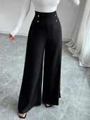 Chic Women's High-Waisted Palazzo Pants with Button Detail