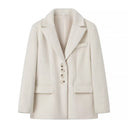 Chic Faux Fur Blazer Jacket with Decorative Buttons