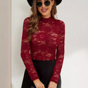 Floral Lace Long Sleeve Bodysuit with High Collar