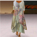 Artistic Floral Maxi Dress with Asymmetrical Hem