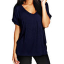 Chic V-Neck T-Shirt with Rolled Sleeves for Women