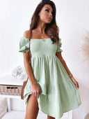 Chic Summer Dress with Puff Sleeves & Ruffles