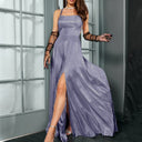 Stunning Open Back Evening Dress with Shimmering Fabric