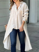 Chic Women's Long Sleeve Blouse with Asymmetrical Design and Button Accents