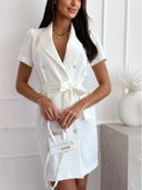 Chic Blazer Dress with Belted Waist and Stylish Button Detail