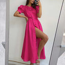 Chic High Neck Women's Shirt Dress with Side Slit