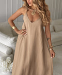 Chic Women's Maxi Dress with Deep V-Neck Design