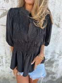 Chic Ruffled Blouse with Button Placket for Women