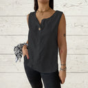 Ladies Linen Sleeveless Blouse with Button Accents